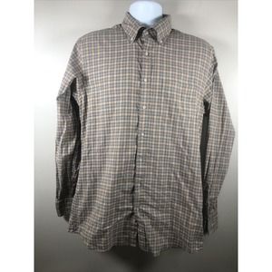 Proper Cloth Men's Button Down Shirt Size Medium Tan And Gray Plaid Cotton L/S